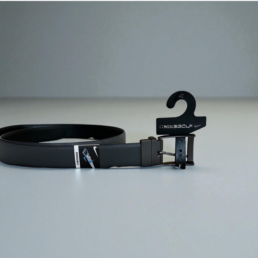 Nike Golf Mens Reversible Black Gray Belt Size 42 Gunmetal Buckle S5047055 NEW